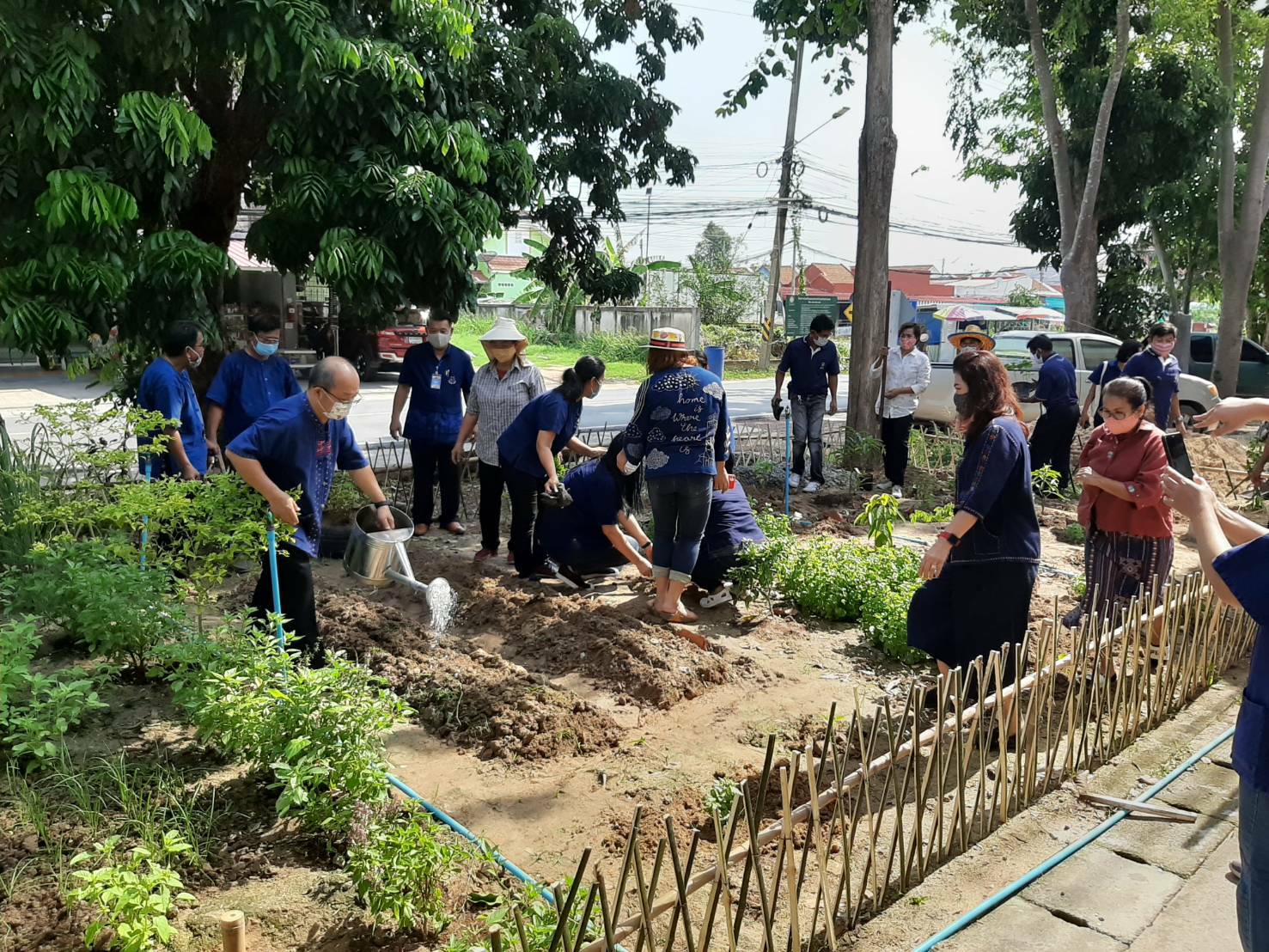 อำเภอปลวกแดง ช่วยกันเอามื้อลงมือเอาแรง ปลูกผักสวนครัว เพื่อสร้างความมั่นคงทางอาหาร บริเวณที่ว่าการอำเภอปลวกแดง