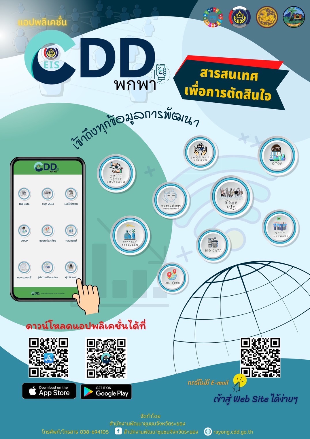 ?? พช.ระยอง มุ่งขับเคลื่อนประชาสัมพันธ์การใช้ระบบ Big Data กรมการพัฒนาชุมชน แพลตฟอร์มบริการดิจิทัล “CDD EIS พกพา” และ “Click ชุมชน”